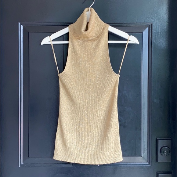 *SOLD* MANGO Sleeveless gold turtleneck - Picture 2 of 7